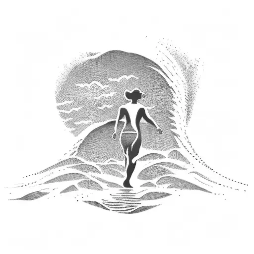 A Silhouette Of A Person Walking On A Beach At Sunrise