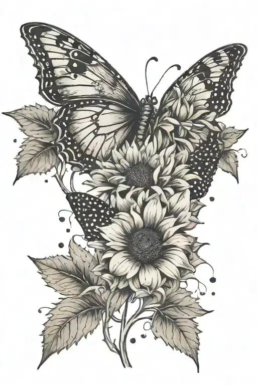 Sunflower Marigold Butterfly Flying