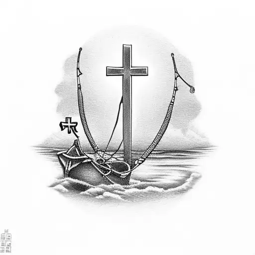 Christian Cross With A Fishing Boat