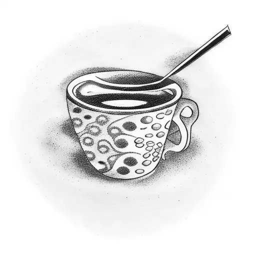 A Dotwork Tattoo Of A Coffee Cup With A Galaxy Design Inside