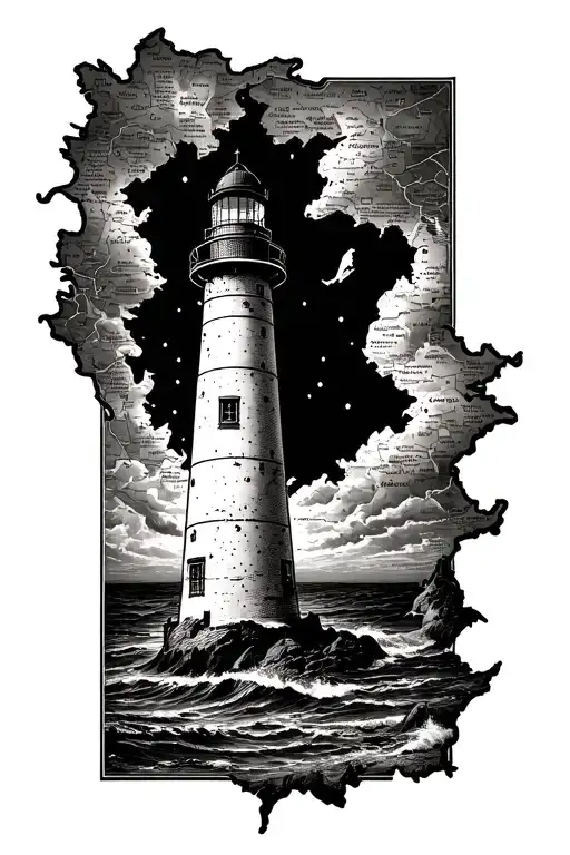 Lighthouse Coming Out Of A Map On The Bottom