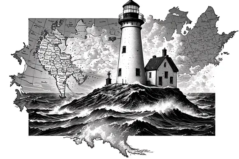 Lighthouse Coming Out Of A Nautical Map