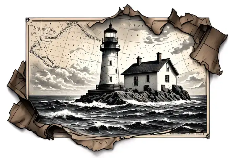 Lighthouse Coming Out Of A Paper Map