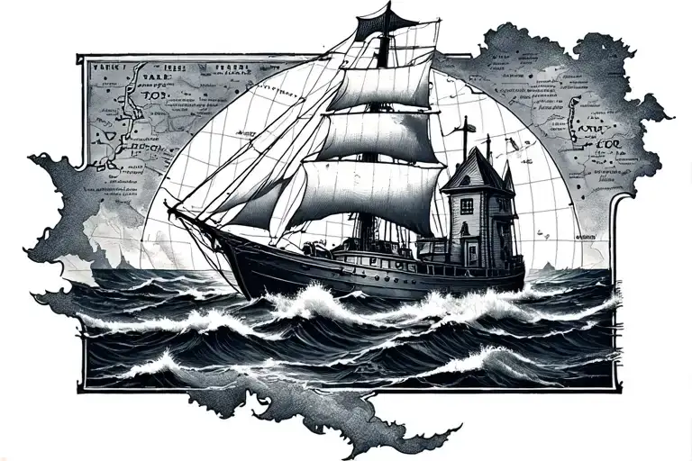 Paper Nautical Map With A Lightouhse Emerging