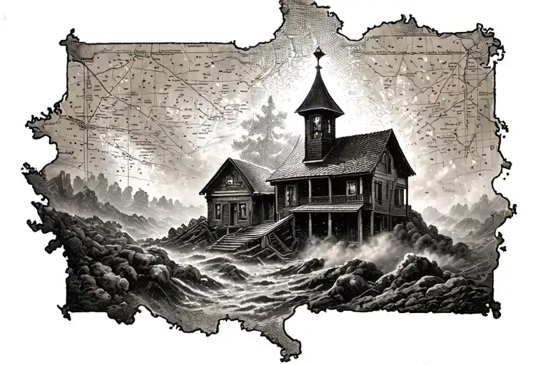 Paper Map With A Lightouhse Emerging From The Fog