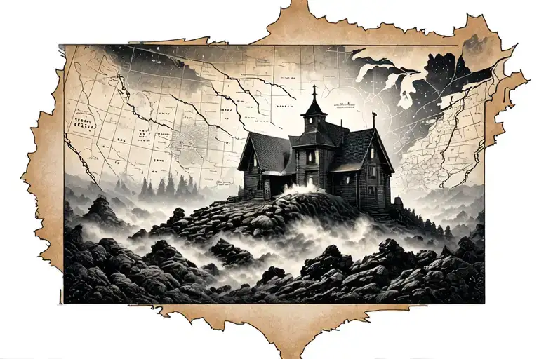 Paper Map With A Lightouhse Emerging From The Fog