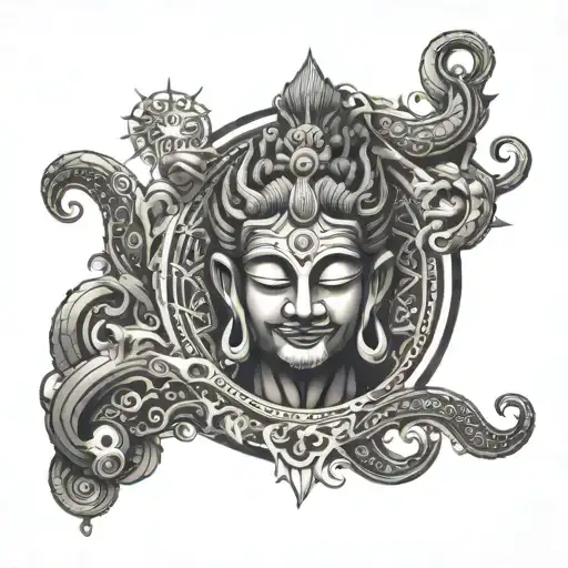 An Abstract Tattoo Featuring Hindu Gods Intertwined With Japanese Irezumi