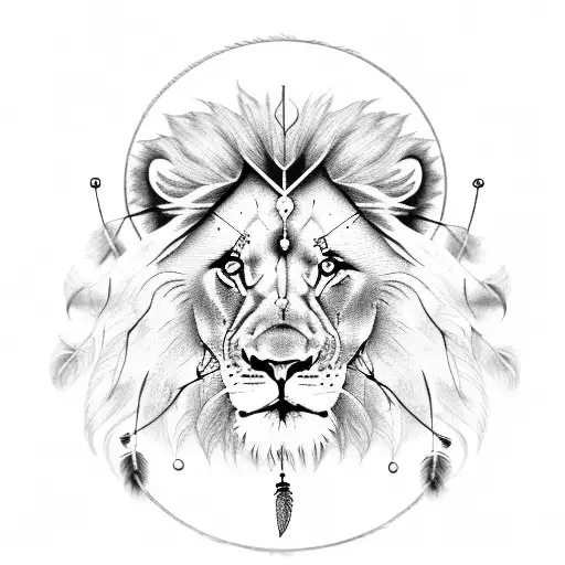 Lion With Long Mane And Dream Catcher