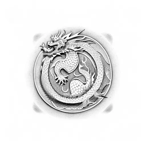 Chinese Dragon With A Yin Yang Pattern As Its Scales