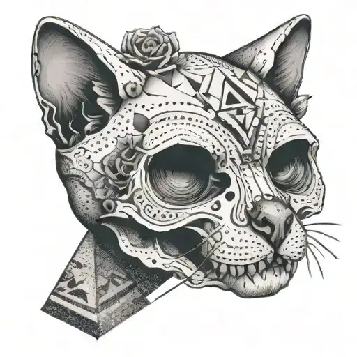 Cat Skull With A Pyramid Behind It