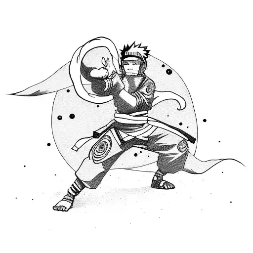 A Dynamic Tattoo Of Naruto Practicing A Martial Arts Move With Swirling Energy