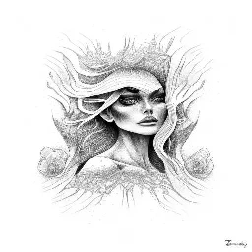 Woman Emerging From Earth Roots Nature