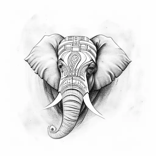 Elephant Head With Mountains And Lotus