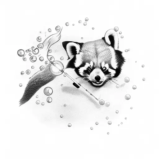 A Playful Red Panda Blowing Bubbles Underwater With A School Of Fish Swimming Around