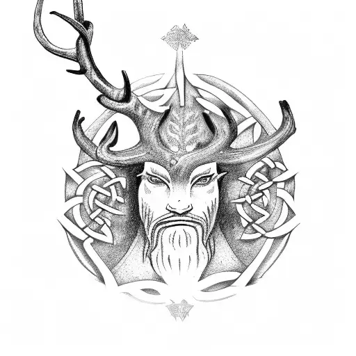 Cernunnos Siting Behind The Celtic Life Tree