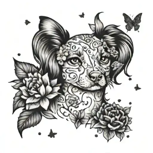 A Dog Mom Surrounded By A Garden Of Blooming Flowers And Butterflies