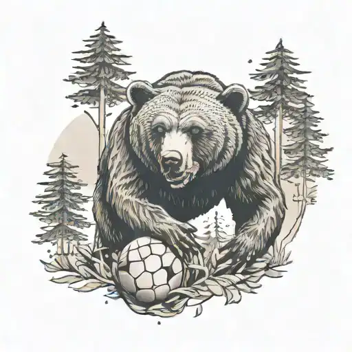 A Bear Playing Football Surrounded By A Forest Of Trees With Rap Lyrics Intertwined
