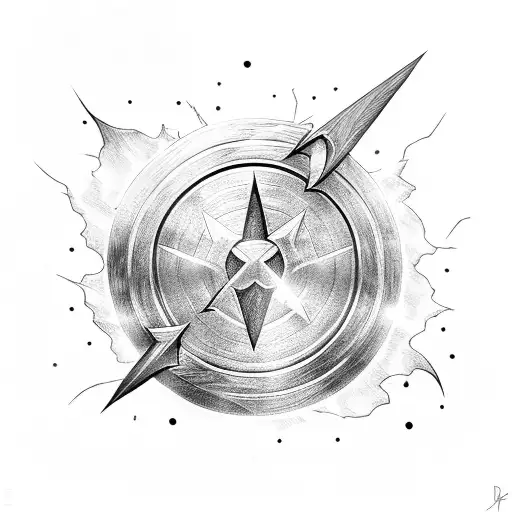 Mjolnir And Captain America's Shield Crossing Each Other With Lightning Bolts In The Background