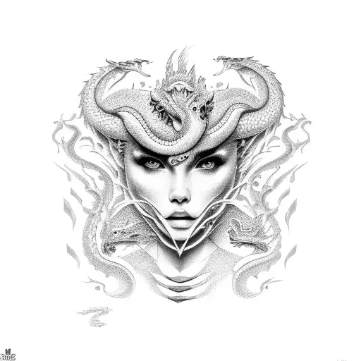 Girl Face With Half Dragon Half Snake