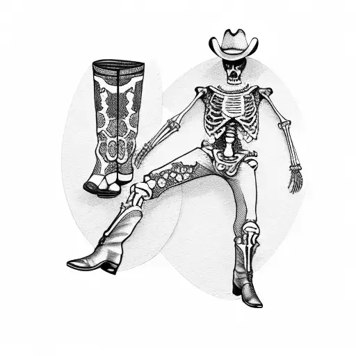 Full Body Skeleton Wearing Cowboy Hat And Boots Doing Ballet