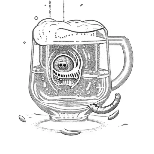 A Detailed Sketch Of An Alien Brewing Beer In A Laboratory With A Classic American Glass