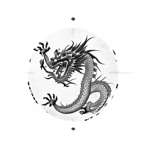 Chinese Dragon With Square And Symbol