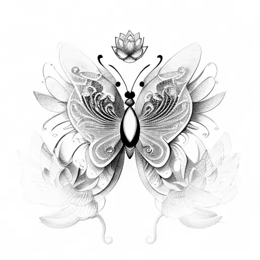 A Butterfly With Filigree Wings And A Lotus Flower Body