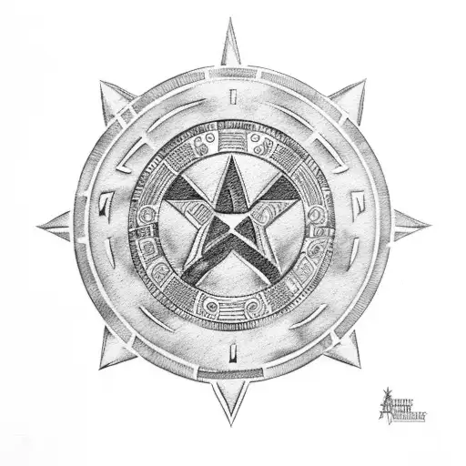 Aztec Calendar With Captain America Shield And Marvel Characters