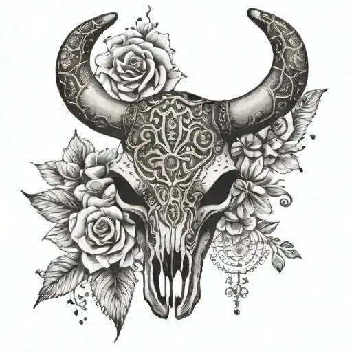 Western Bull Skull With Floral Patterns
