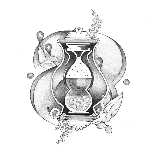 Hourglass And A Spell And Flowers