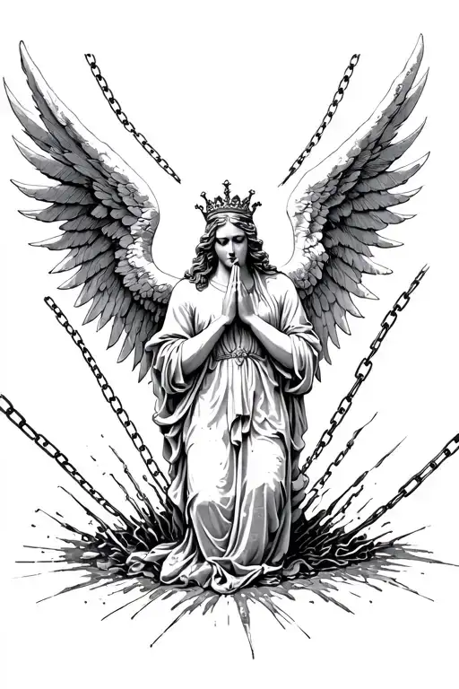 Angel Praying With Chains Breaking And Bursting Open And With A Crown Of Throns