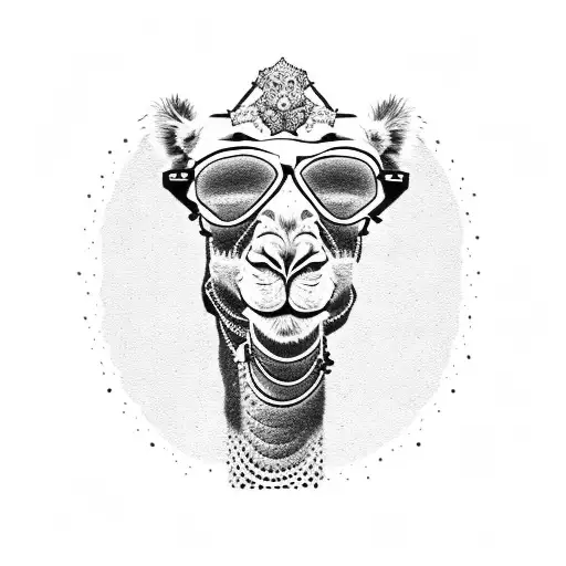 A Dotwork Tattoo Of A Camel Wearing Sunglasses And Playing A Guitar