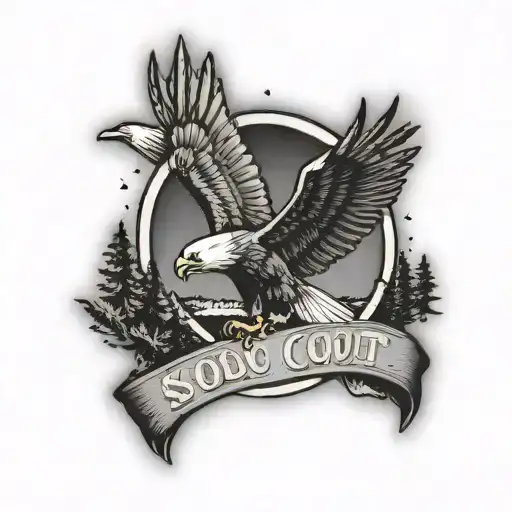 A Stylized Eagle Scout Badge With A Camping Scene Inside The Badge