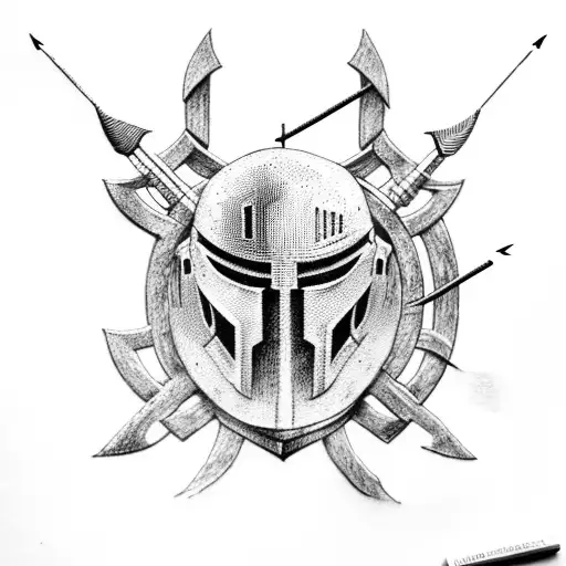 Tattoo Of A Spartan Helmet With An Archer's Arrow