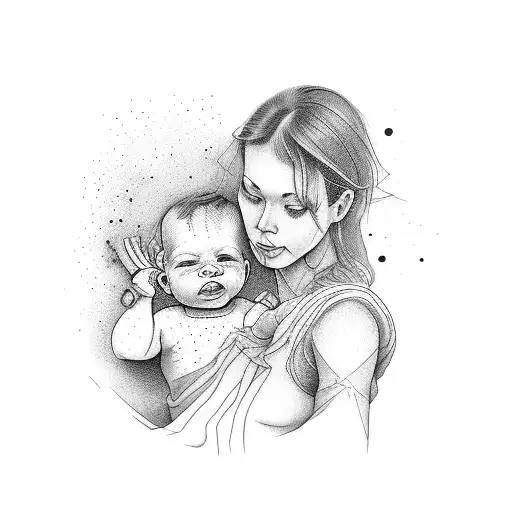 A Hard Working Mother With A Baby On Her Lap And A Child By Her Side