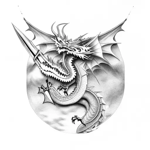 Dragon With Sword Going Through Body
