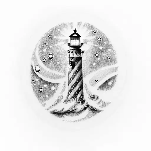 A Heart-shaped Lighthouse Surrounded By Waves And Stars