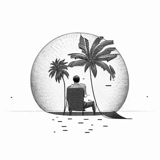 A Person Reading A Book While Lying On A Hammock Under A Palm Tree At Sunset