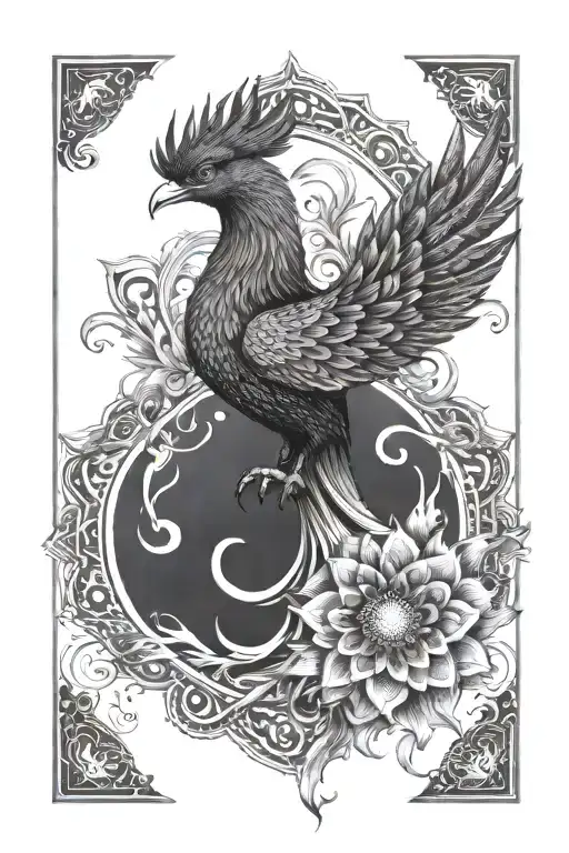 Mandala Phoenix Black And White With Flame On The Arm 0 Results