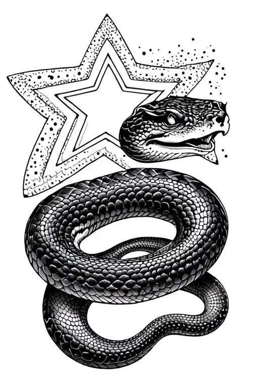 A Wavy Star In Front Of A Sleeping Snake