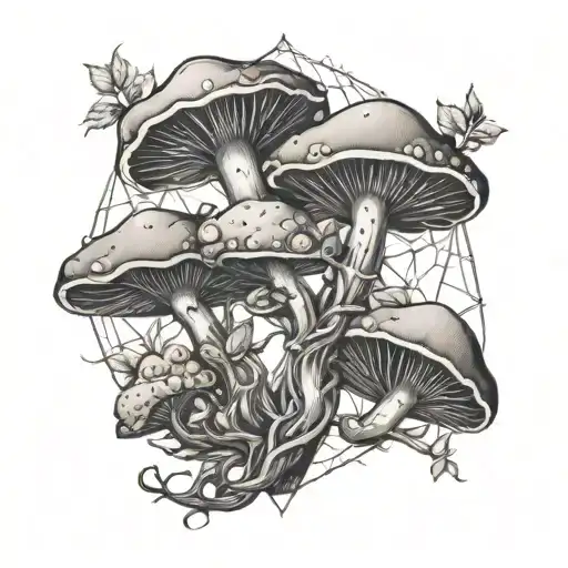 Mushrooms Intertwined With Sacred Geometry Tree