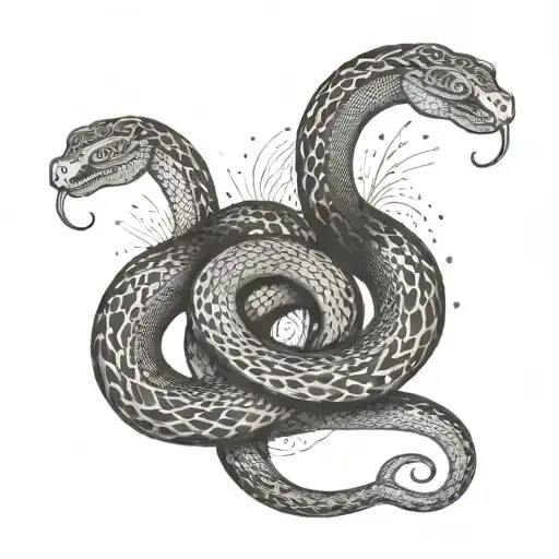 A Sleek And Modern Interpretation Of A Snake Intertwined With Digital Elements In A Dotwork Style