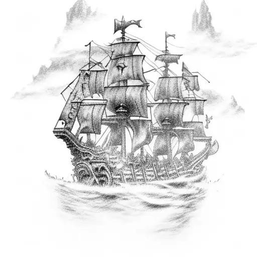 Pirates Of Caribbean Style Destroyed Ghost Pirate Ship With Only 2 Masts And 5 Cannons