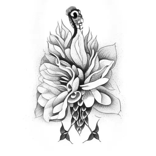 Red Snake With Flowers Like Frida Kahlo