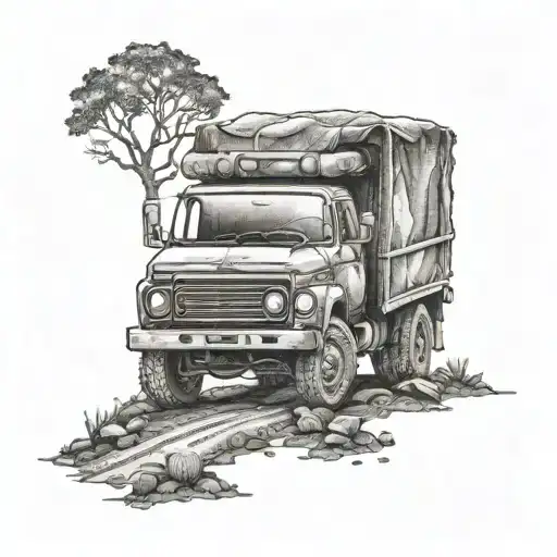 An Intricate Dotwork Design Of A 4X4 Truck Navigating Through A Rugged Outdoor Terrain