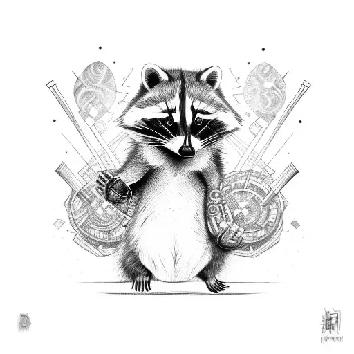 A Raccoon Holding Drumsticks With A Tribal Pattern Background