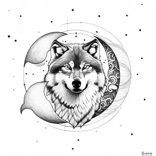 Wolf With Moon