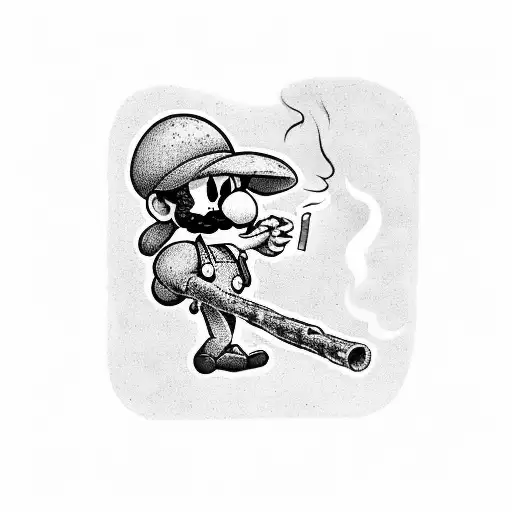 Luigi Smoking A Joint On A Tree Branch With Toad