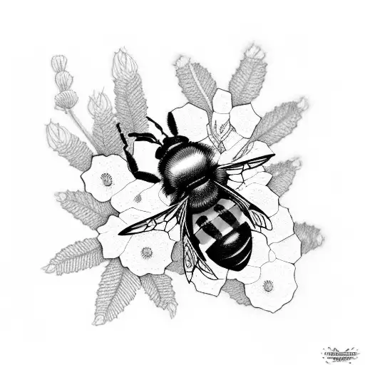 Hawthorne Blossoms With Two Little Bumblebees