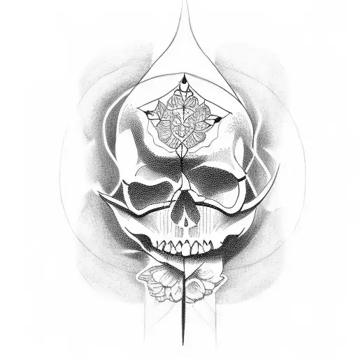 A Tattoo Design Combining A Skull And The Peacefulness Of A Park